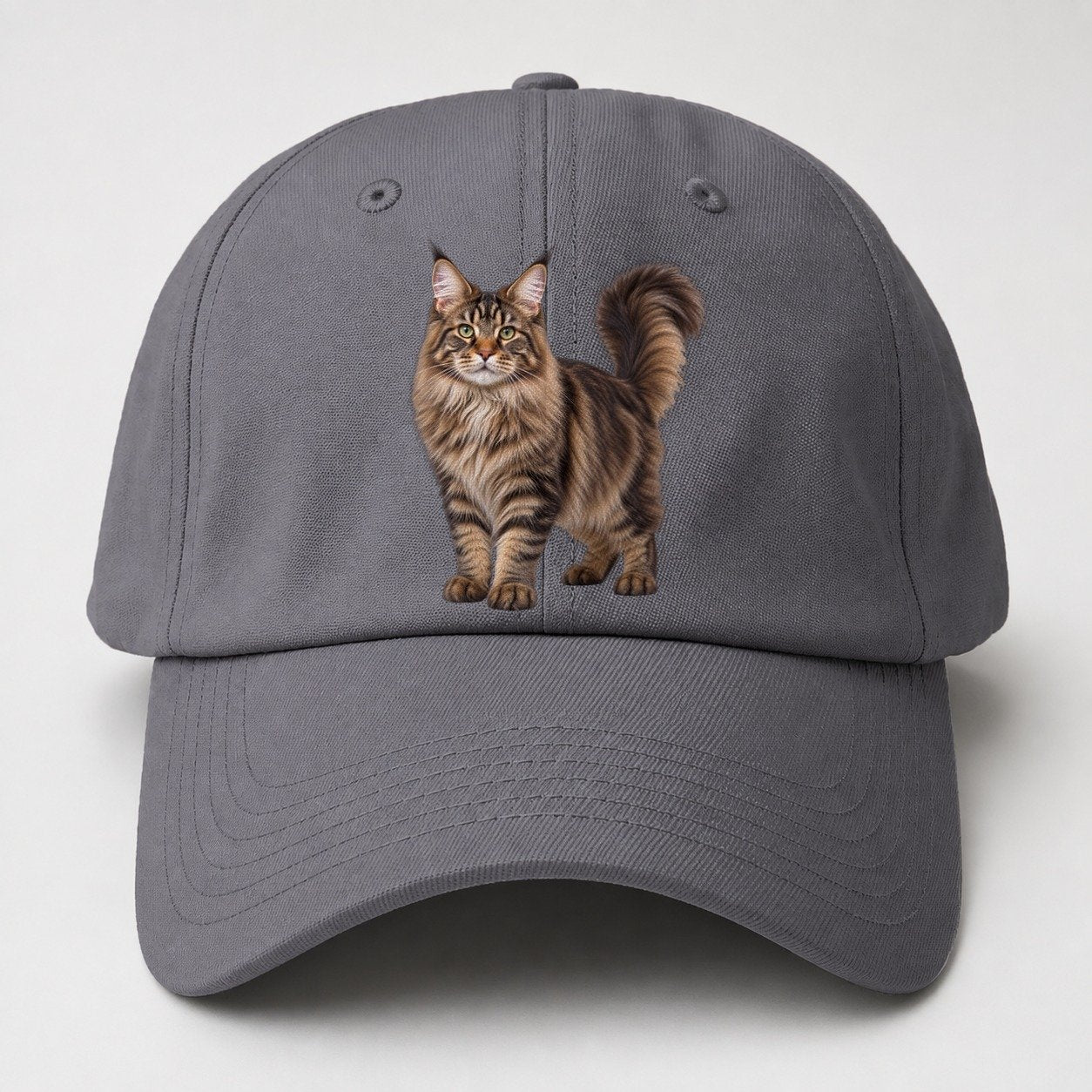 Maine Coon Standing Three Quarter Realistic Cat Portrait Baseball Cap – Grey