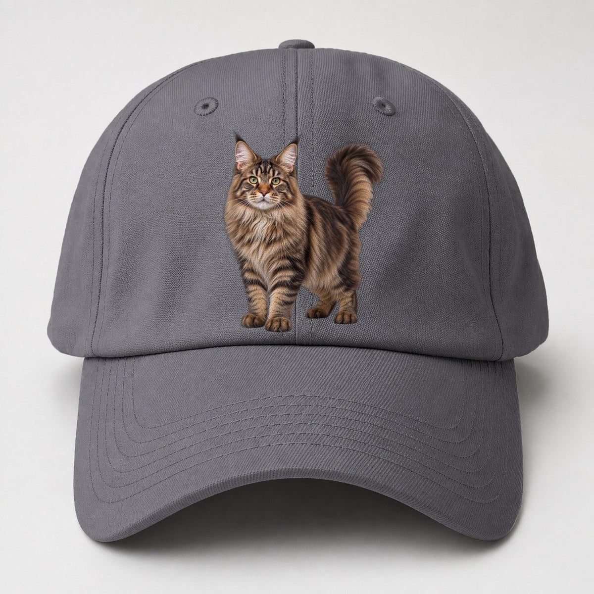 Maine Coon Standing Three Quarter Realistic Cat Portrait Baseball Cap – Grey