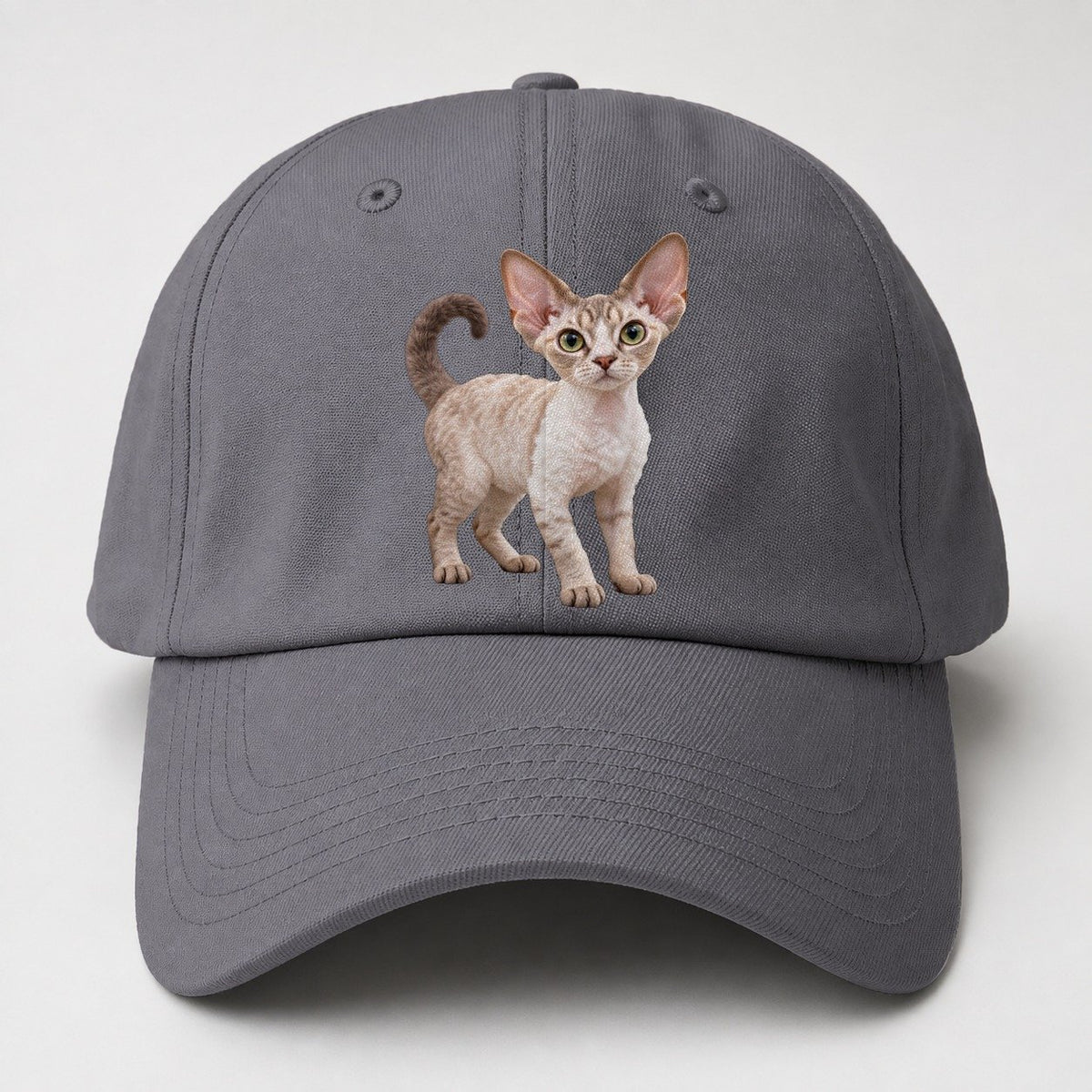 Devon Rex Standing Three Quarter Realistic Cat Portrait Baseball Cap – Grey