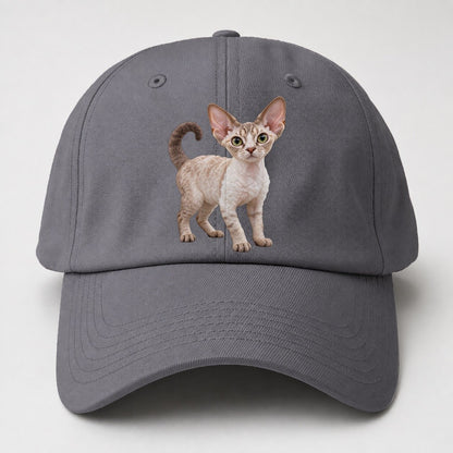 Devon Rex Standing Three Quarter Realistic Cat Portrait Baseball Cap – Grey