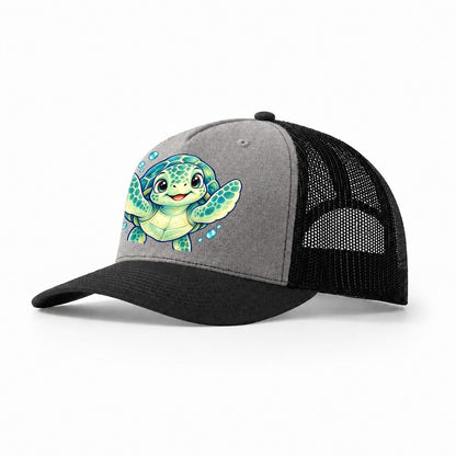 Sea Turtle Front Paddle Sea Sprite Trucker Hat – Grey Black
