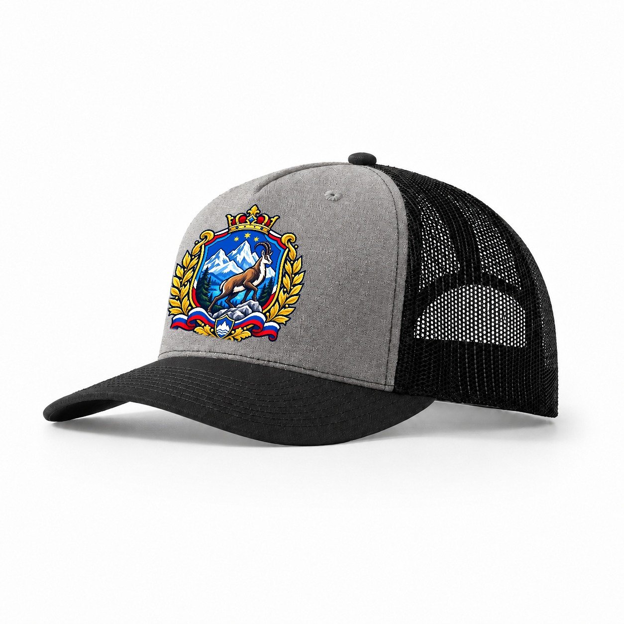 Slovenia Heraldic Crest Country Logos Trucker Hat – Grey Black