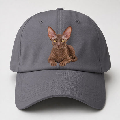 Cornish Rex Reclining Paws Forward Realistic Cat Portrait Baseball Cap – Grey