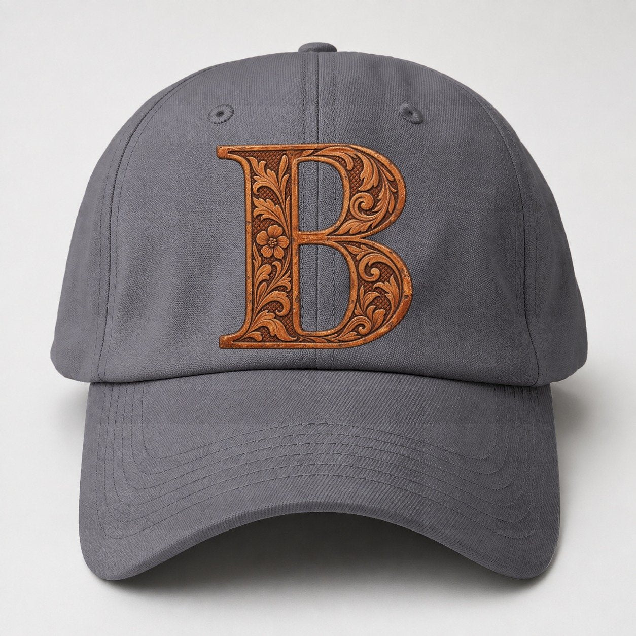 Tooled Leather B Monogram Baseball Cap – Grey