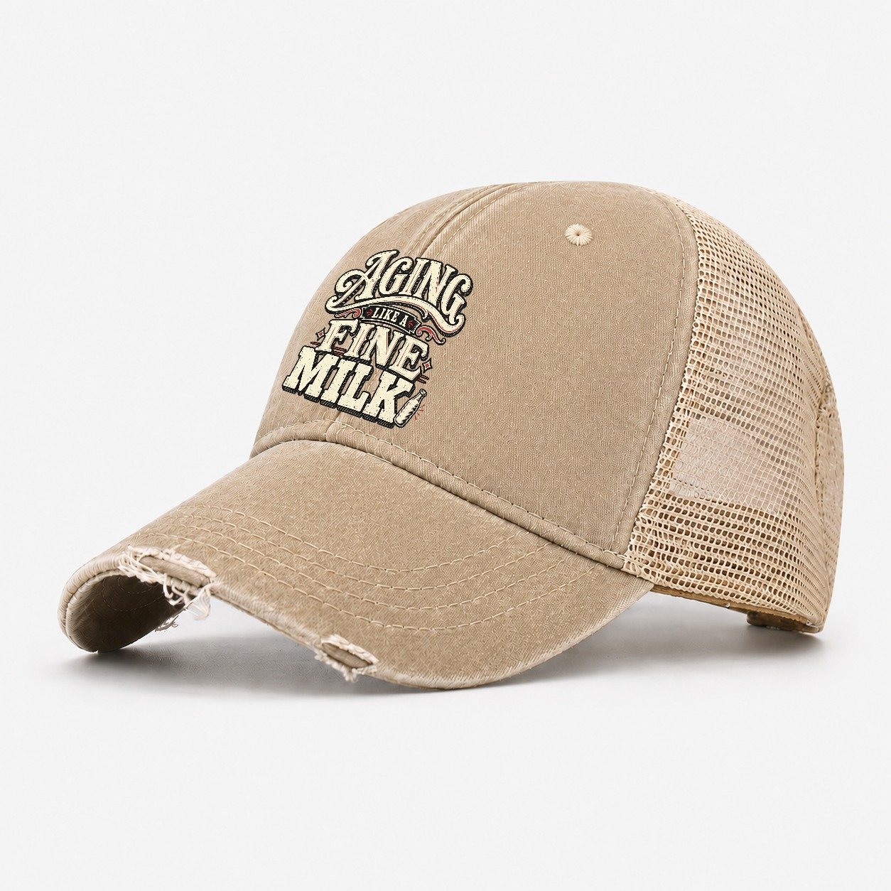 Aging Like A Fine Milk American Wit Washed Trucker Hat – Khaki