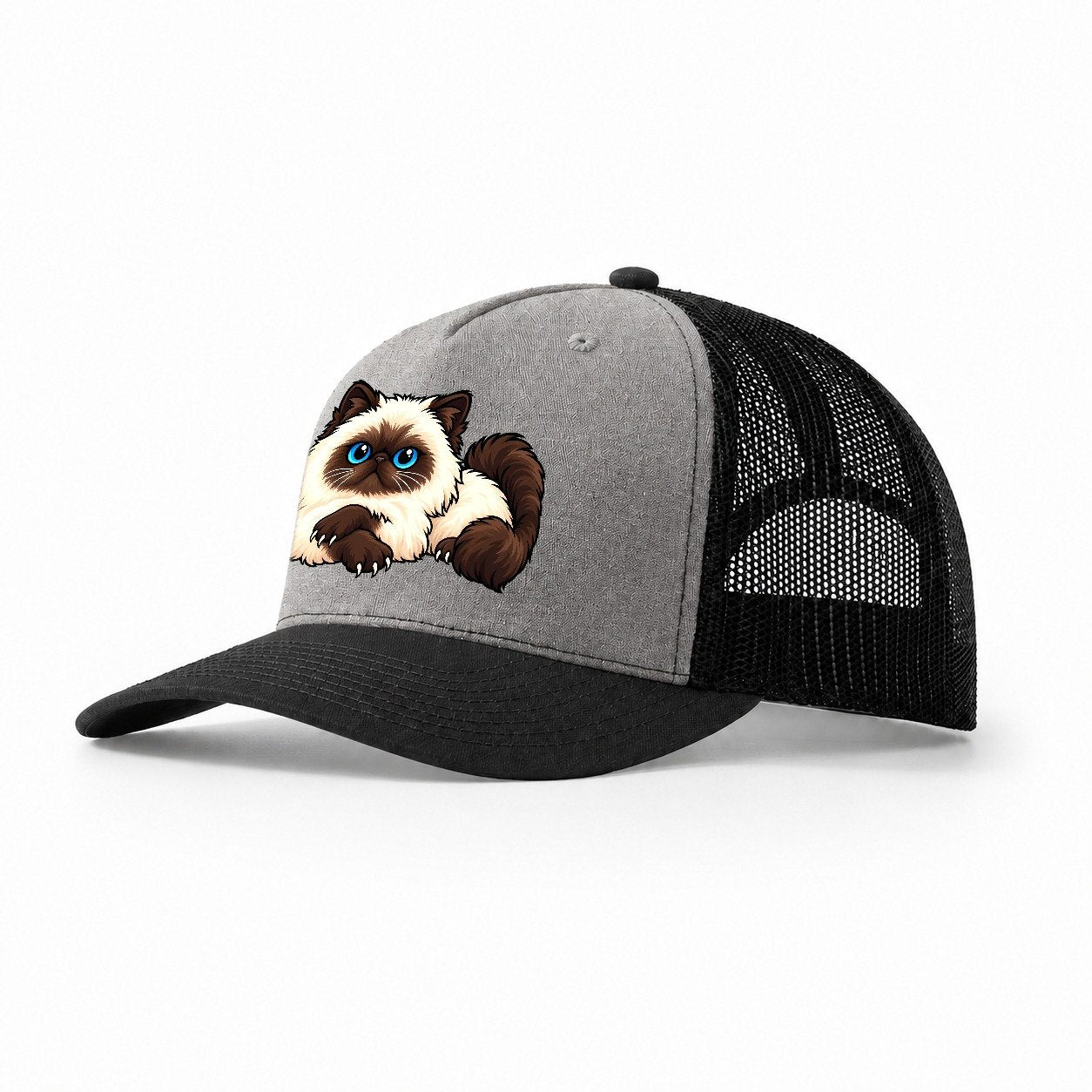 Himalayan Lounging Peeking Cats Trucker Hat – Grey Black