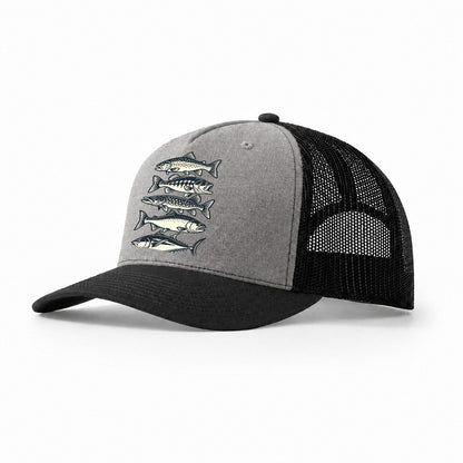 Fish School Stack Fishing Elegant Trucker Hat – Grey Black
