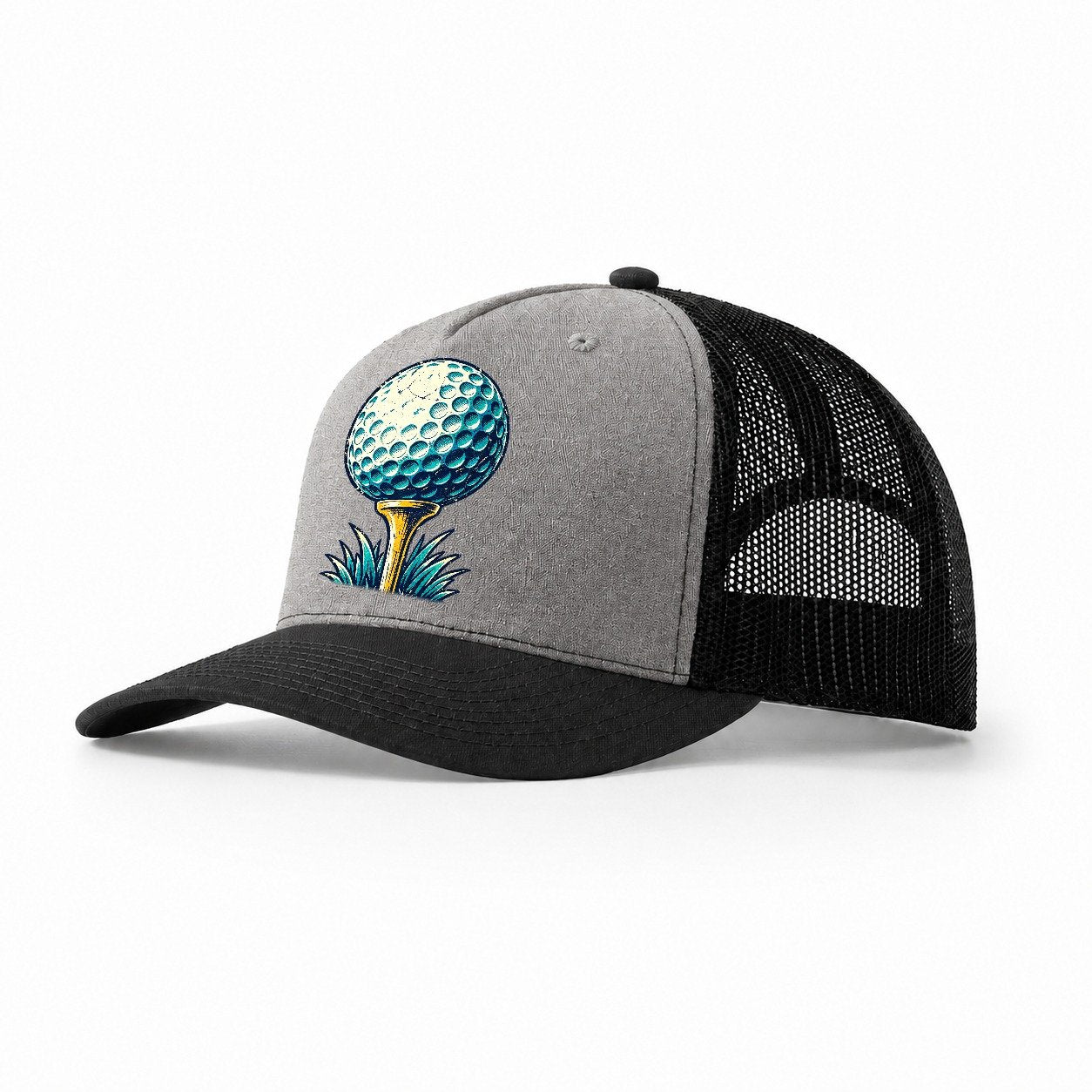Tee And Ball Mark Golf Life Trucker Hat – Grey Black