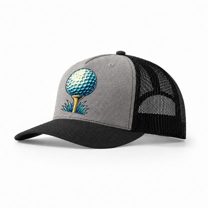 Tee And Ball Mark Golf Life Trucker Hat – Grey Black