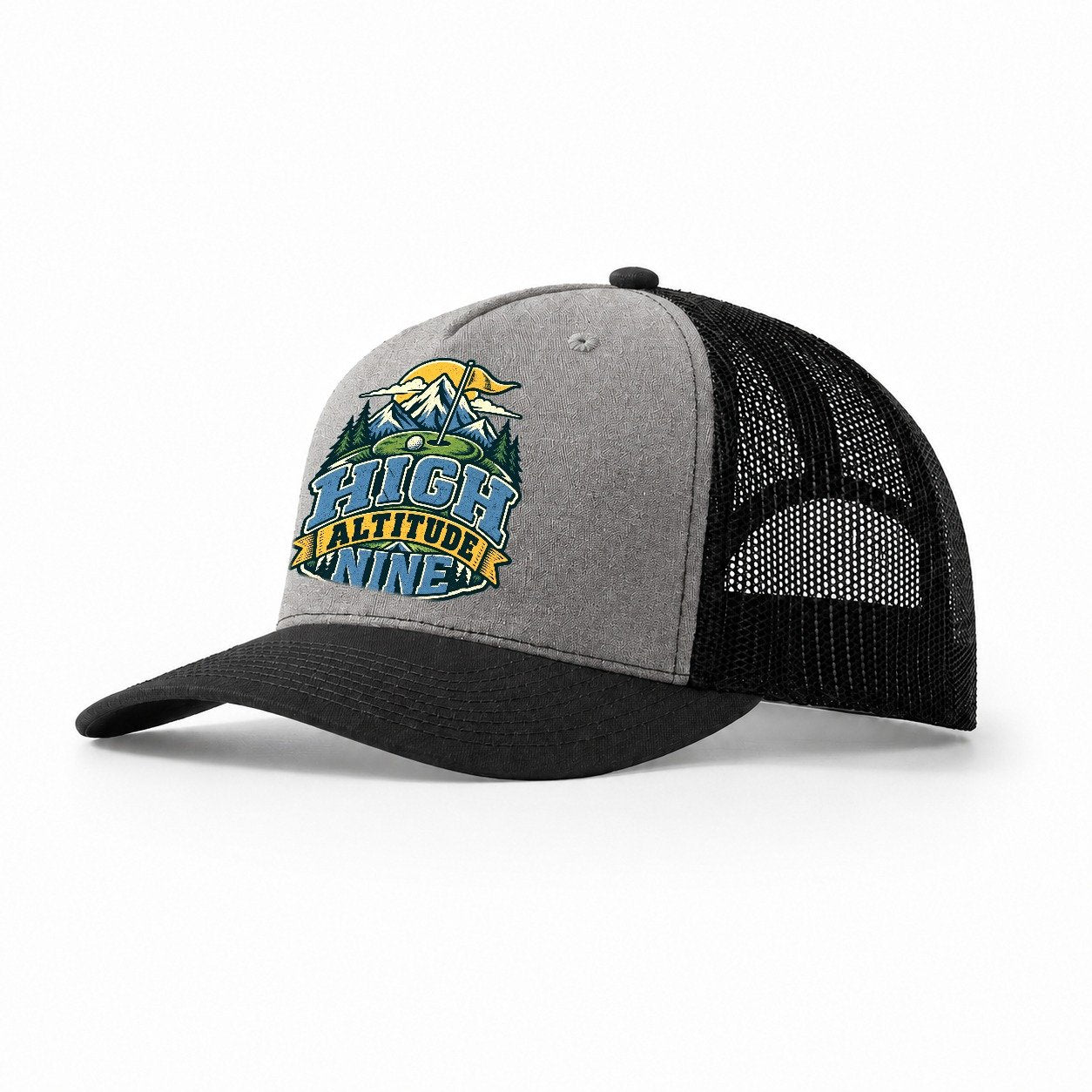 High Altitude Nine Golf Life Trucker Hat – Grey Black
