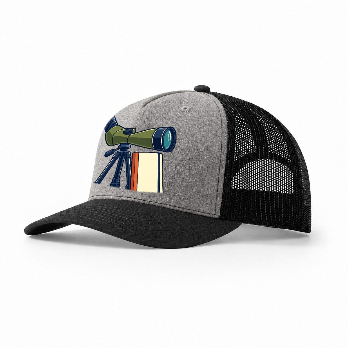 Spotting Scope And Notebook Birdwatching Trucker Hat – Grey Black