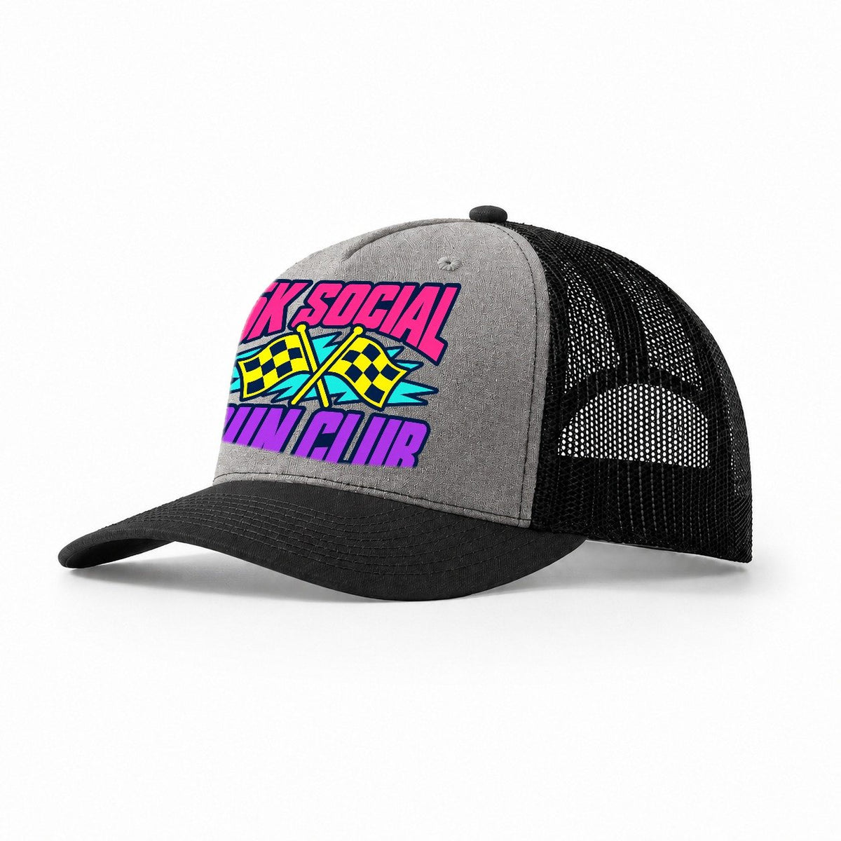 5K Social Run Club 90S Running Clubs Trucker Hat – Grey Black