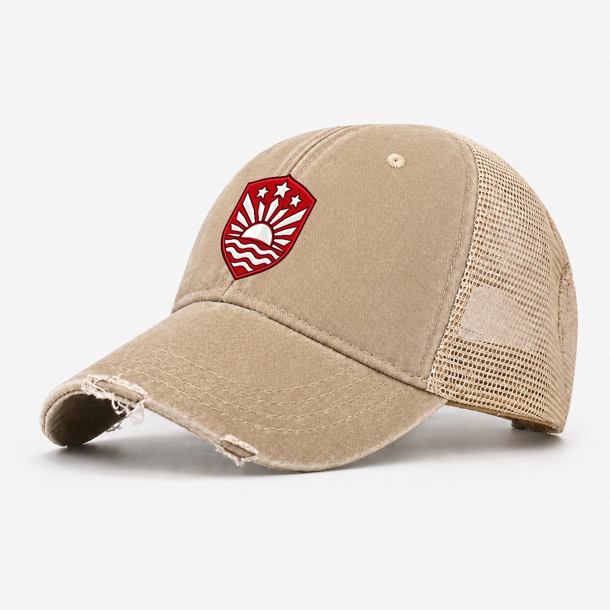Latvia Minimal Emblem Country Logos Washed Trucker Hat – Khaki