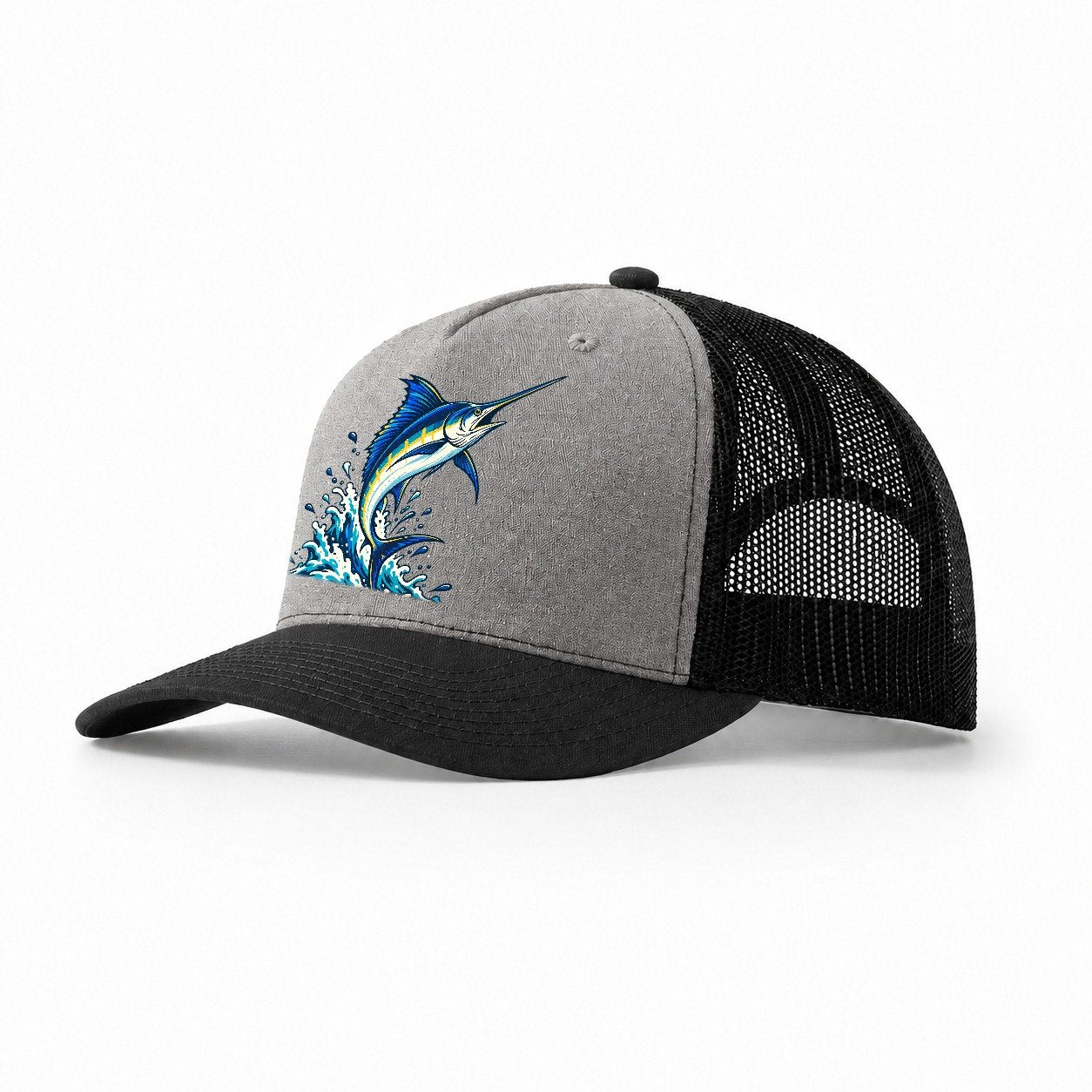 Marlin Leap Fishing Elegant Trucker Hat – Grey Black