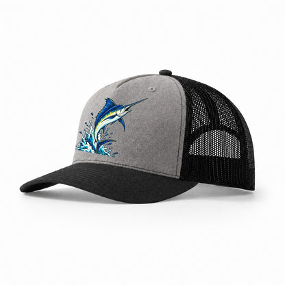 Marlin Leap Fishing Elegant Trucker Hat – Grey Black
