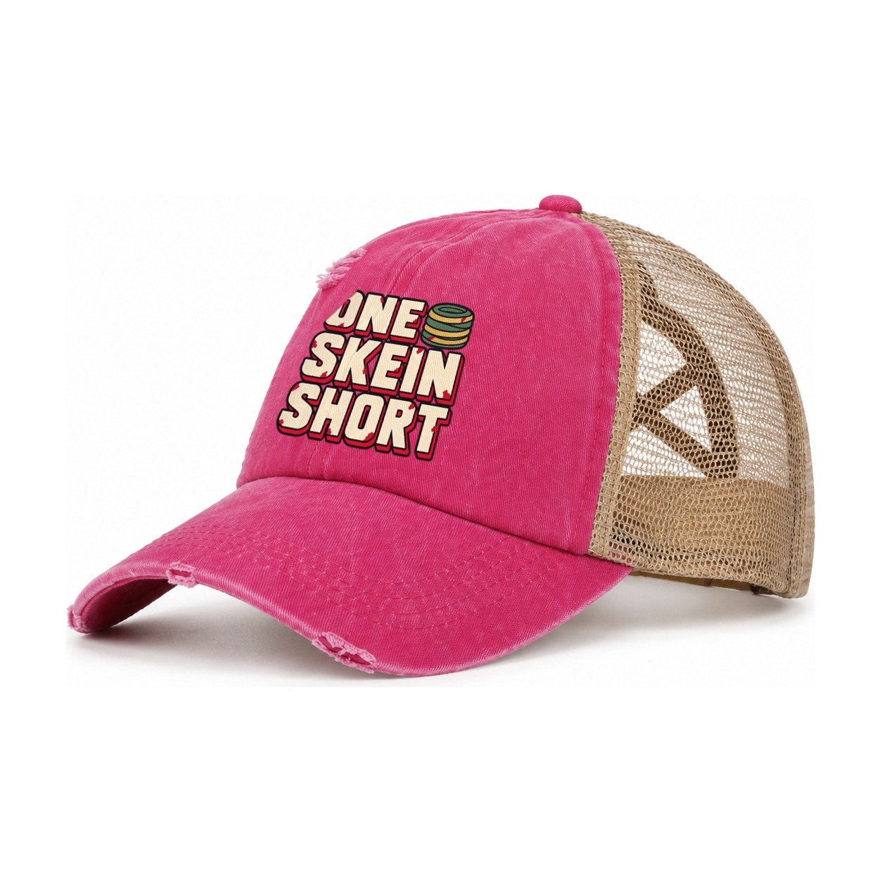 One Skein Short Yarn Crafts Women's Ponytail Trucker Hat – Raspberry Khaki