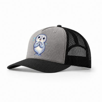 Seal Front Clap Sea Sprite Trucker Hat – Grey Black