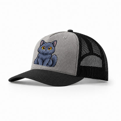 Chartreux Smiling Sit Peeking Cats Trucker Hat – Grey Black