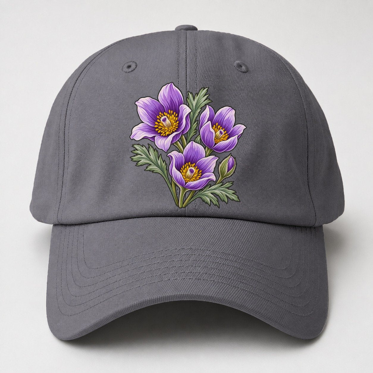 Manitoba Prairie Crocus Cluster Canada Cultural Icons Baseball Cap – Grey
