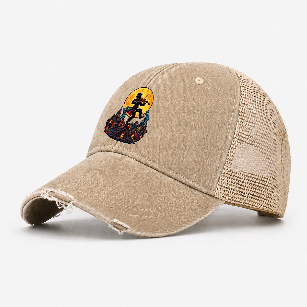 Shtetl Fiddler Roof Judaism Heritage Washed Trucker Hat – Khaki