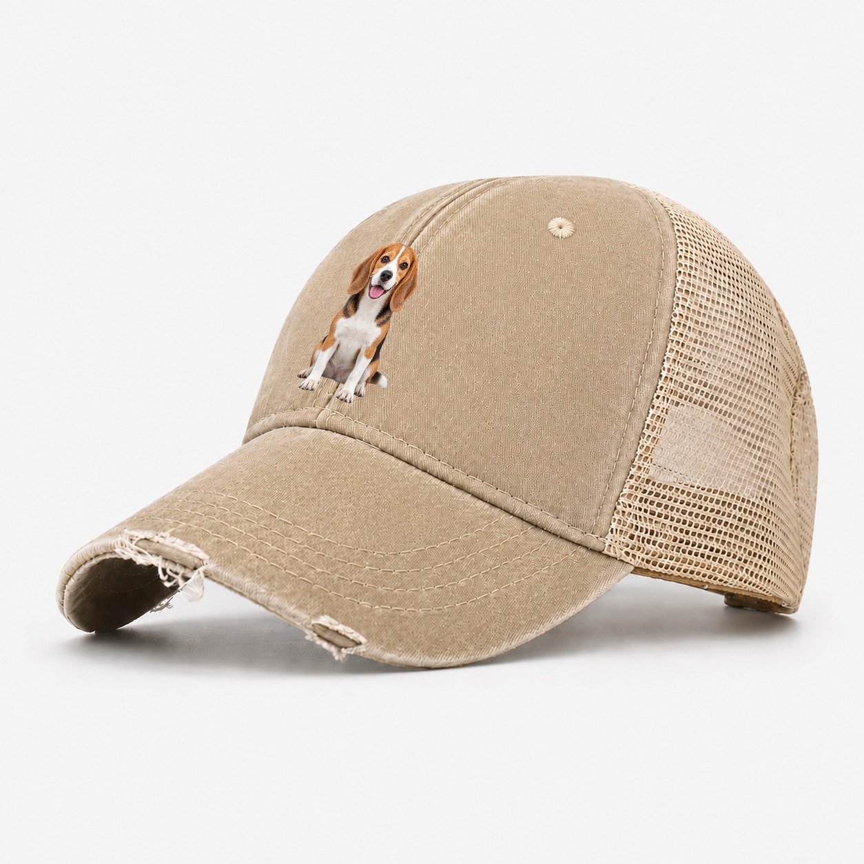 Beagle Sitting Top Breeds Washed Trucker Hat – Khaki