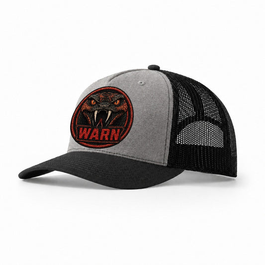 Rattlesnake Warn Badge Trucker Hat – Grey Black