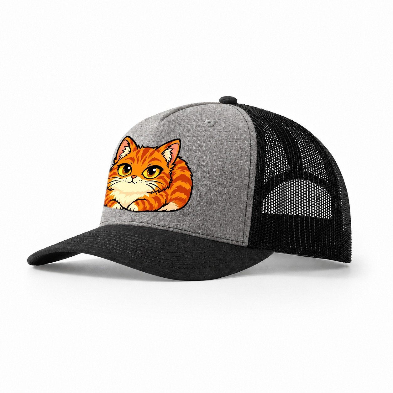 Orange Tabby Loafing Peeking Cats Trucker Hat – Grey Black