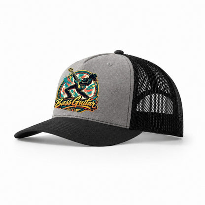 Bass Guitar Crest Music Instruments Trucker Hat – Grey Black