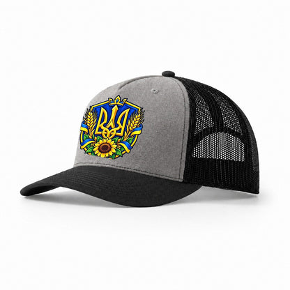 Ukraine Heraldic Crest Country Logos Trucker Hat – Grey Black