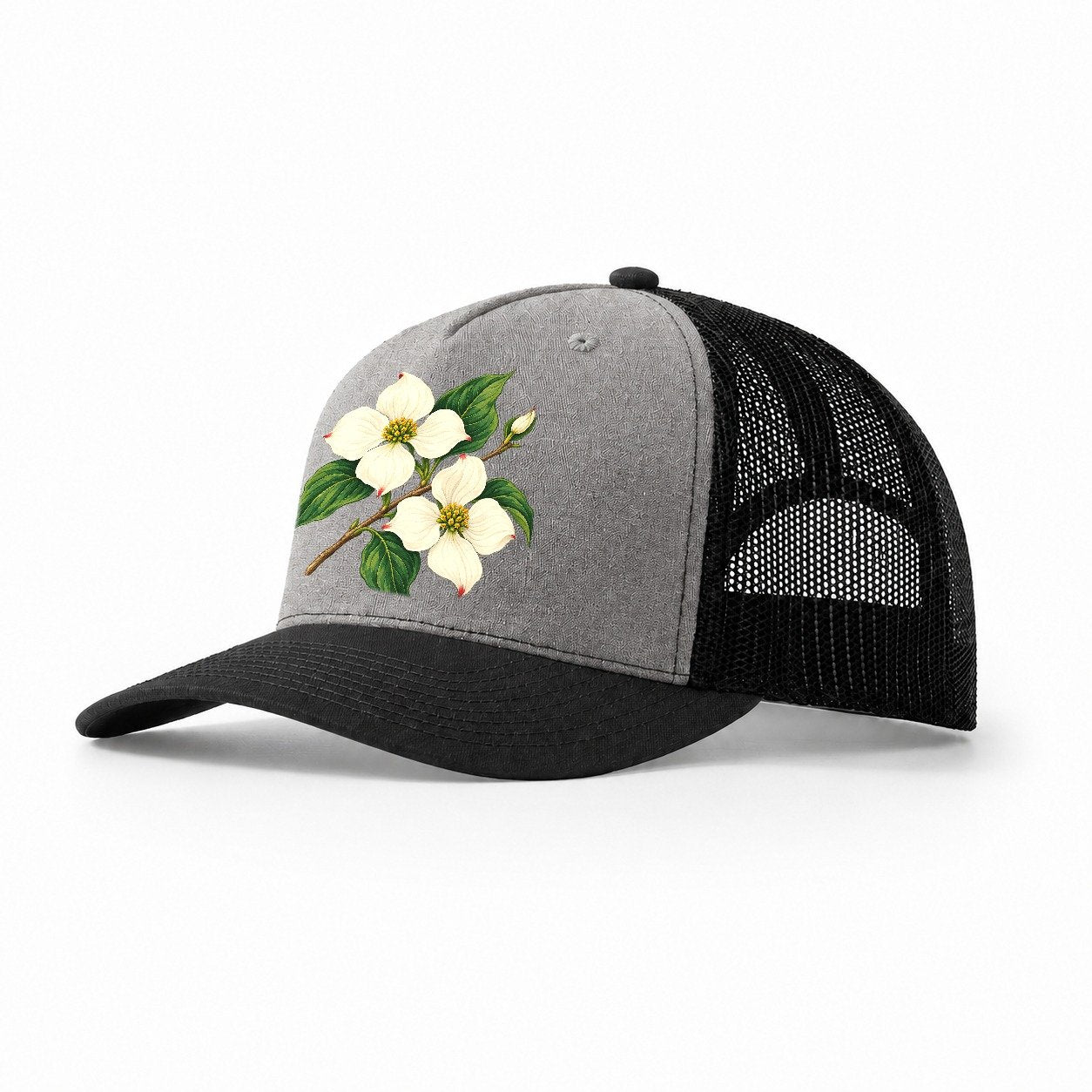 British Columbia Pacific Dogwood Bloom Canada Cultural Icons Trucker Hat – Grey Black