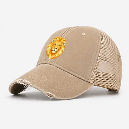 Golden Lion Head Washed Trucker Hat – Khaki