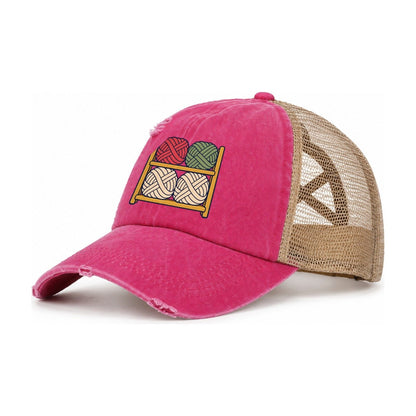 Yarn Stash Shelves Yarn Crafts Women's Ponytail Trucker Hat – Raspberry Khaki