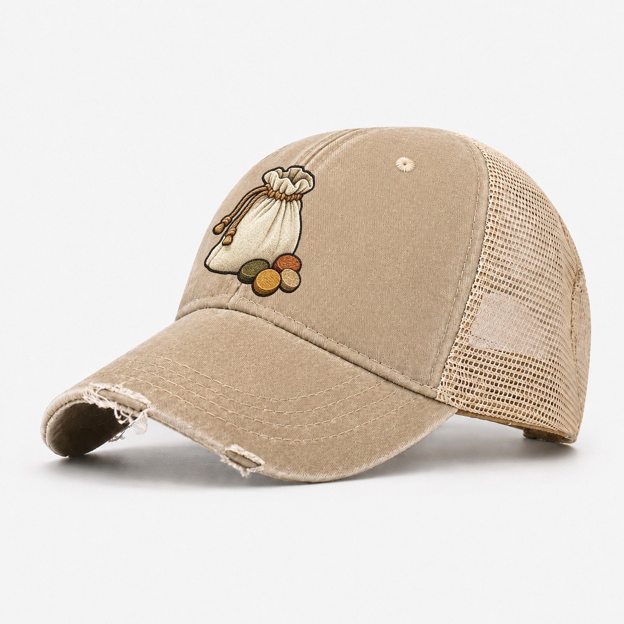 Draw Bag Spilling Wooden Tokens Board Games Washed Trucker Hat – Khaki