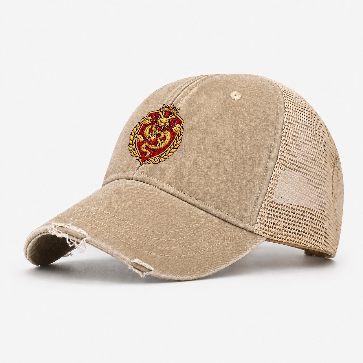 China Heraldic Crest Country Logos Washed Trucker Hat – Khaki