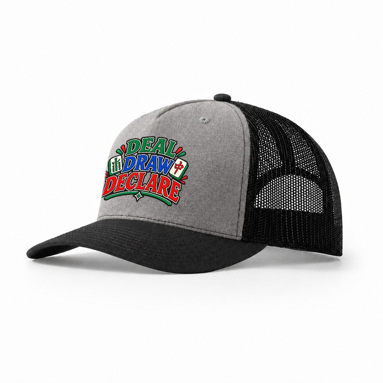 Deal Draw Declare Mahjong Game Night Trucker Hat – Grey Black