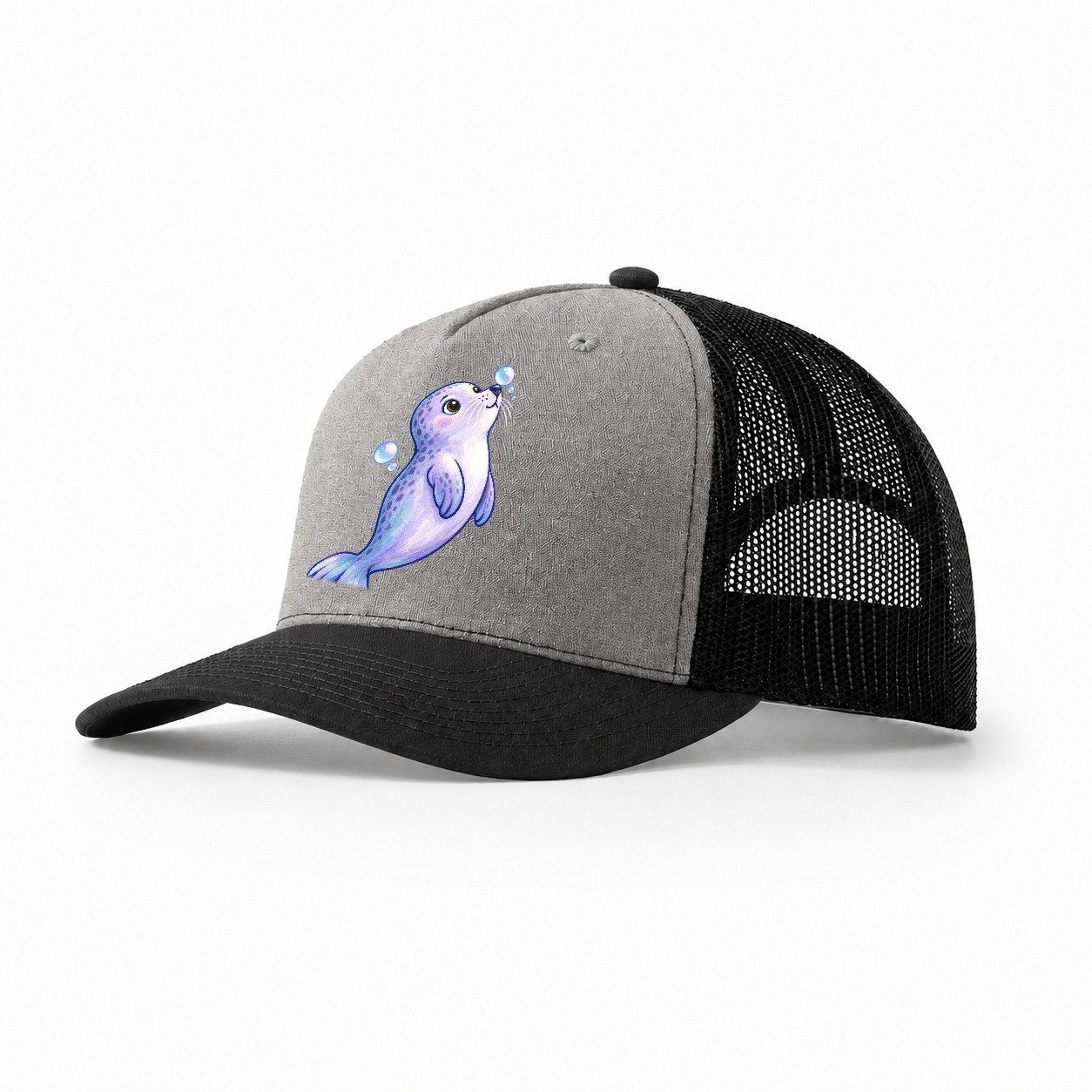 Seal Bubble Snoot Sea Sprite Trucker Hat – Grey Black