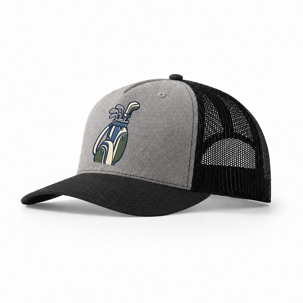Golf Bag Tiny Solo Marks Trucker Hat – Grey Black