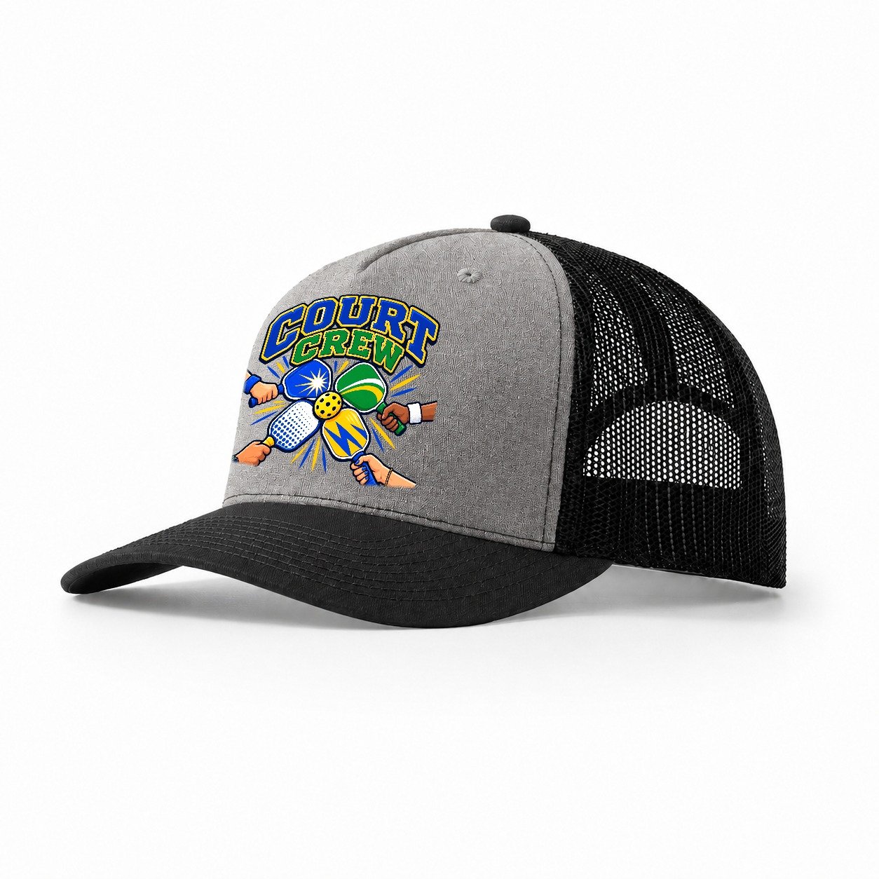 Court Crew Pickleball Life Trucker Hat – Grey Black