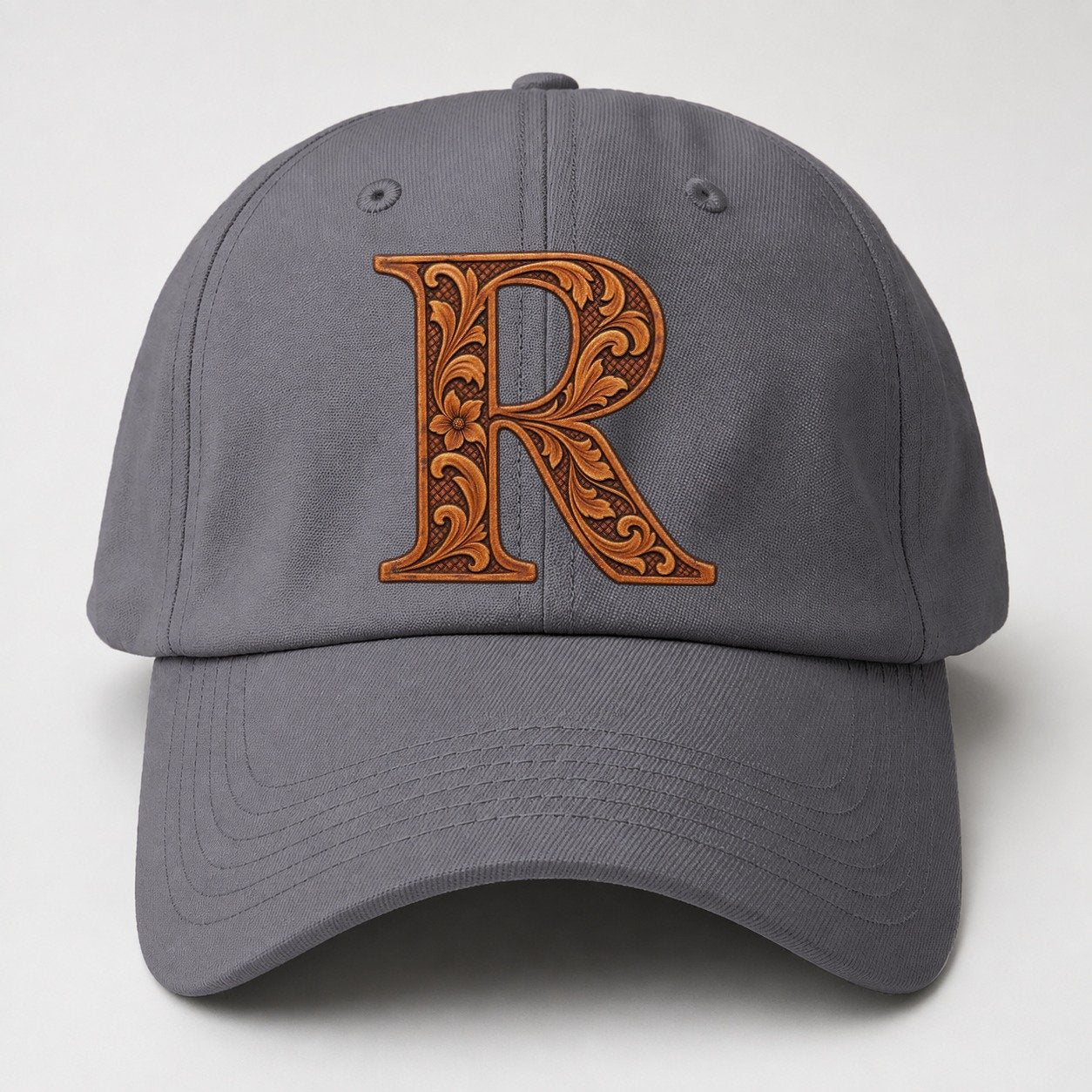 Tooled Leather R Monogram Baseball Cap – Grey