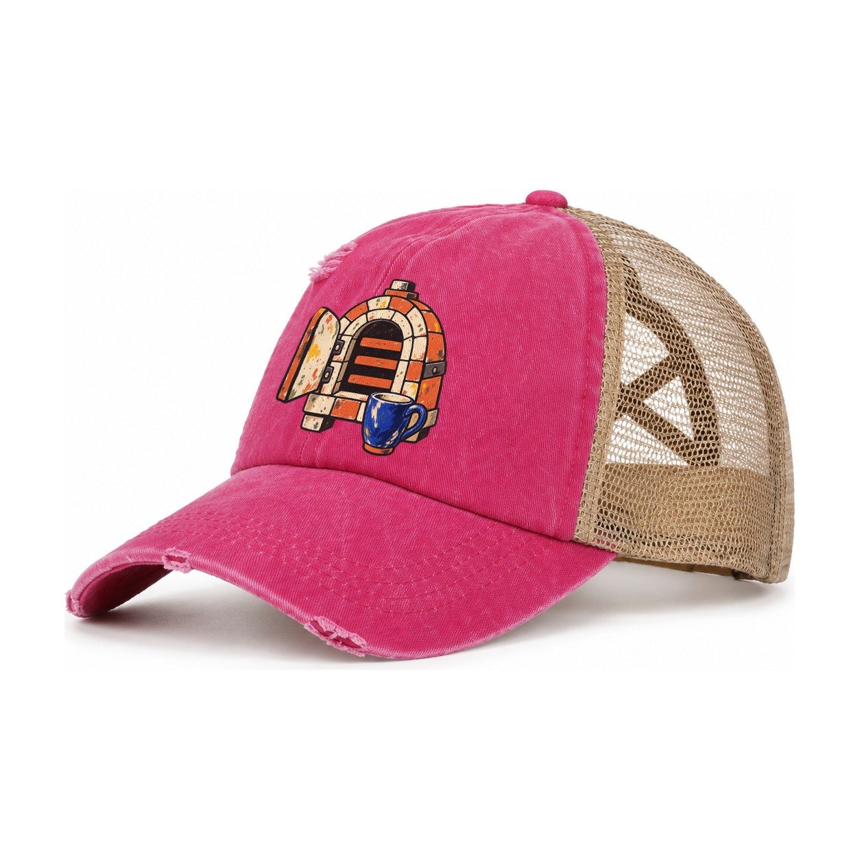 Kiln Day Clay Color Makers Women's Ponytail Trucker Hat – Raspberry Khaki