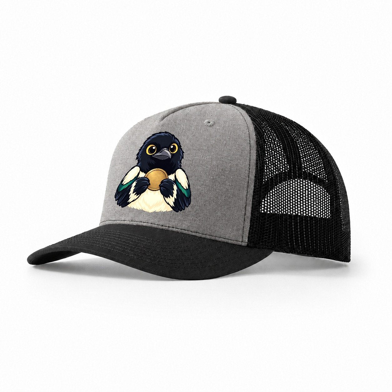 Magpie With A Find Treasure Hunting Trucker Hat – Grey Black