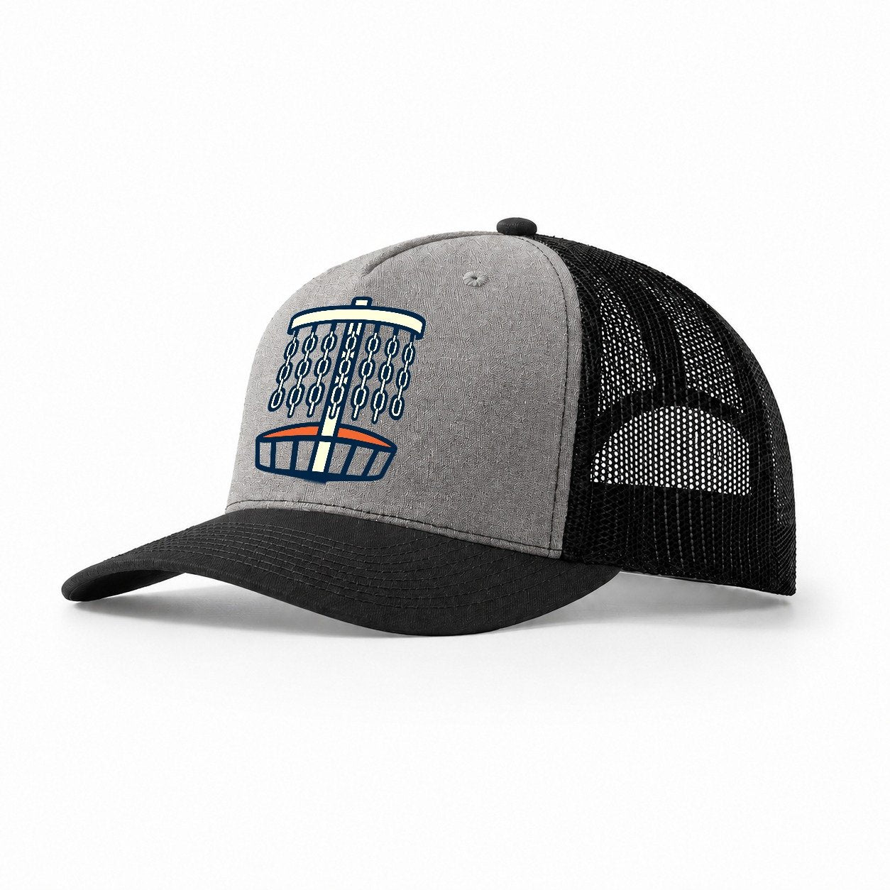 Chain Link Silhouette Disc Golf Trucker Hat – Grey Black