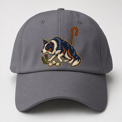 Shepherd Crook Sheepdog And Wool Sprig Uk Culture Heritage Baseball Cap – Grey