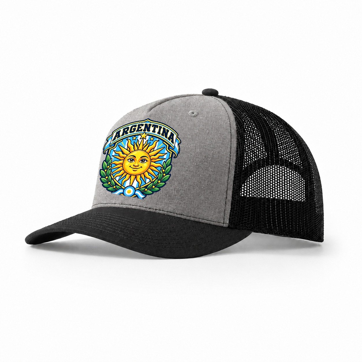 Argentina Retro Badge Country Logos Trucker Hat – Grey Black