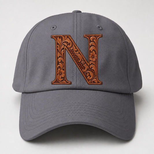 Tooled Leather N Monogram Baseball Cap – Grey
