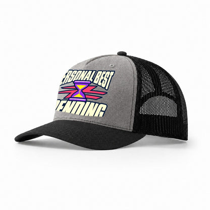 Personal Best Pending 90S Running Clubs Trucker Hat – Grey Black