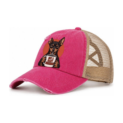 Miniature Pinscher Mug Truths Dog Mug Truths Women's Ponytail Trucker Hat – Raspberry Khaki