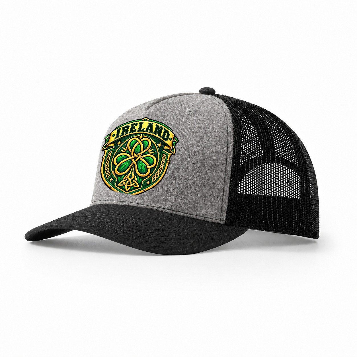 Ireland Retro Badge Country Logos Trucker Hat – Grey Black
