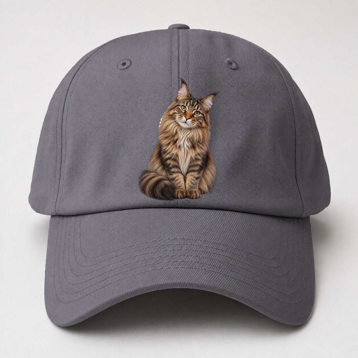 Maine Coon Seated Portrait Realistic Cat Portrait Baseball Cap – Grey