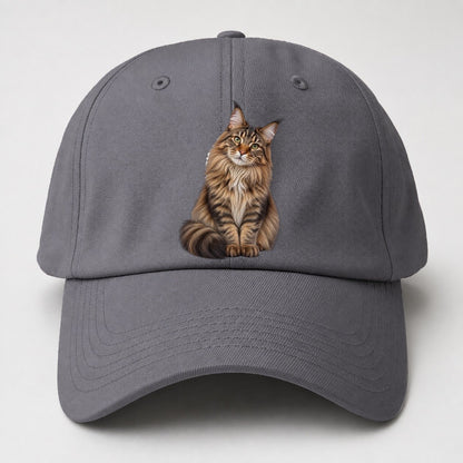 Maine Coon Seated Portrait Realistic Cat Portrait Baseball Cap – Grey